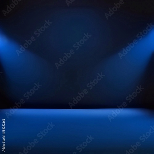 Blue spotlight on dark room for mockup products presentation 