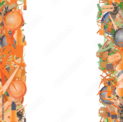 Background pattern abstract seamless design texture. Vertical stripes. Border frame, transparent background. Theme is about winter, ornament, wavy, decorative, green, hair care, woven, abstract