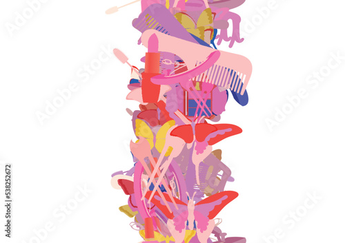 Background pattern abstract seamless design texture. Vertical stripe. Border frame, transparent background. Theme is about toiletry, cosmetology, background, brush, ointment, colorful, pomatum