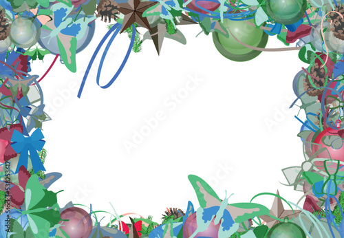 Background pattern abstract seamless design texture. Border frame, transparent background. Theme is about Christmas tree toy, background, decoration, Monarch, branch, nature, abstract, decorative
