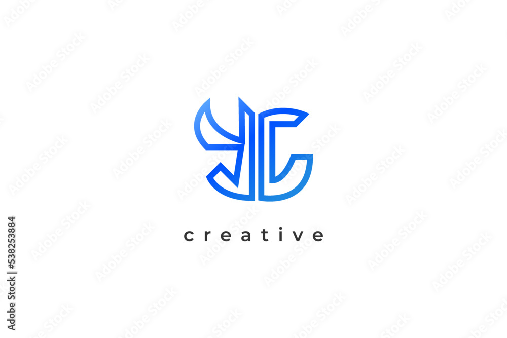 Abstract Initial Letter Y and C Logo Design. YC Logo with Outline Concept and Blue Gradient. Suitable for Business or Technology Logo Abstract Initial Letter Y and C Logo Design. YC Logo with Outline Concept and Blue Gradient. Suitable for Business or Technology Logo