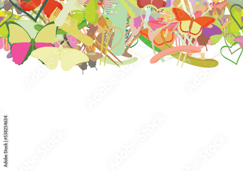 Background pattern abstract seamless design texture. Horizontal stripe. Border frame, transparent background. Theme is about comb, spring, vector, nature, claw, exotic, drawing, barrette