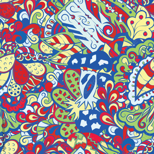 Tracery seamless pattern. Mehndi design. Ethnic doodle texture. Curved doodling background. Vector