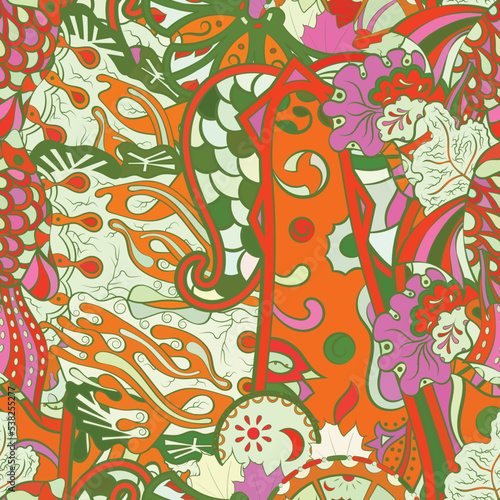 Tracery seamless pattern. Mehndi design. Ethnic doodle texture. Curved doodling background. Vector