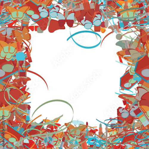 Background pattern abstract seamless design texture. Border frame, transparent background. Theme is about confetti, ointment, narrow goods, repeat, maquillage, salon, exotic, thread, beauty