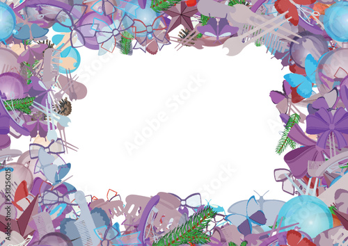 Background pattern abstract seamless design texture. Border frame, transparent background. Theme is about dressing, exotic, tropical, hair clips, abstract, silhouette, glass bowl, Monarch