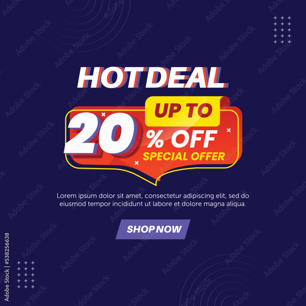 Hot deal 20%. Number special discount sign template design