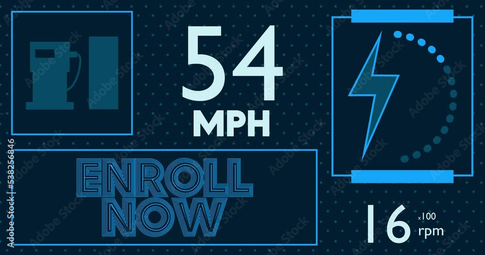 Hybrid car dashboard with Enroll Now text. Digital Graphical User Interface Animation. Hybrid car dashboard with Enroll Now text. Digital Graphical User Interface Animation.