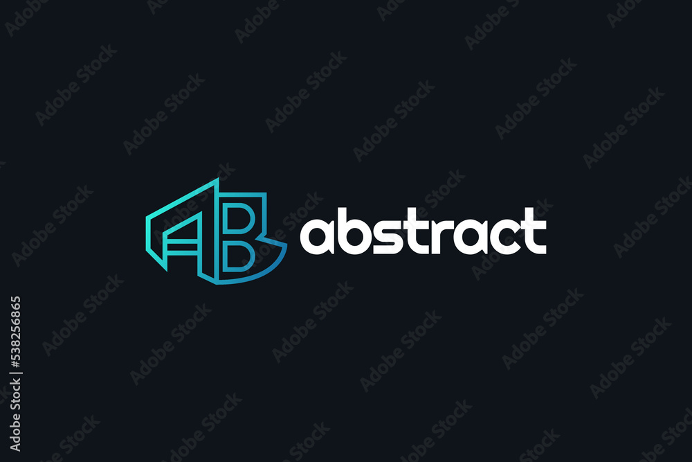 Abstract and Modern Initial A and B Logo Design with Outline Concept in Blue Gradient Style. AB Initial Logo. Suitable for Business or Technology Logo Abstract and Modern Initial A and B Logo Design with Outline Concept in Blue Gradient Style. AB Initial Logo. Suitable for Business or Technology Logo