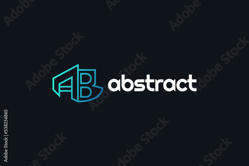 Abstract and Modern Initial A and B Logo Design with Outline Concept in Blue Gradient Style. AB Initial Logo. Suitable for Business or Technology Logo