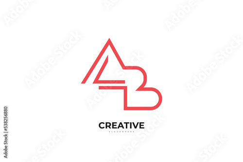 Abstract and Minimal Initial Letter A and B Logo Design. AB Logo with Red Line Style. Suitable for Business or Technology Logo