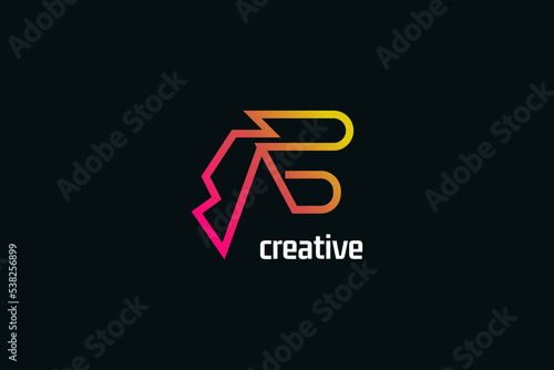 Abstract and Minimalist Initial Letter A and B Logo Design with Line Style. AB Logo with Mono Line Concept in Colorful Gradient. Suitable for Business or Technology Logo