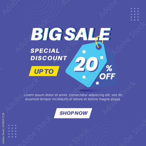 Big sale 20%. Number special discount sign template design