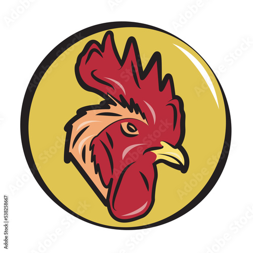 rooster head vector logo with vintage design and color.
