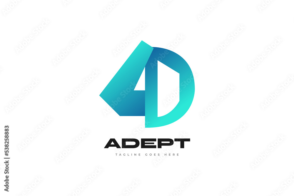 Abstract and Modern Initial Letter A and D Logo Design. AD Logo with Blue Gradient Style. Suitable for Business or Technology Logo