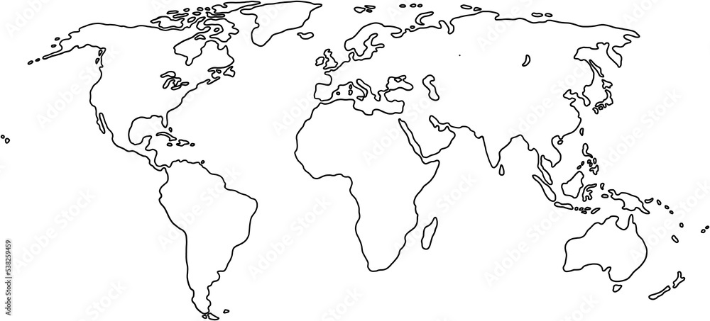 doodle freehand drawing of world map.