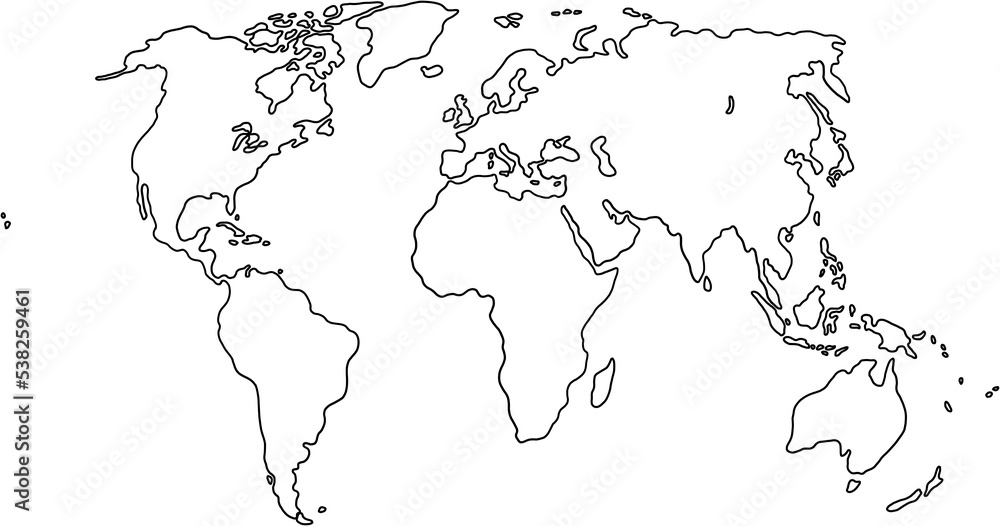 doodle freehand drawing of world map.
