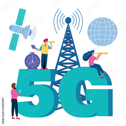Illustration design of activities easier with speed of 5g lte internet network connected to satellite. Vector can be used to landing page, web, website, poster, mobile apps, brochure ads, flyer, card