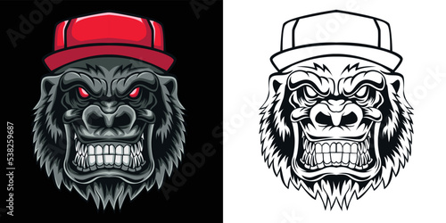 gorilla with red hat vector illustration