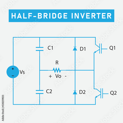 schematic diagram of half bridge inverter , dc to ac converter