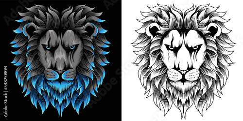 lion head illustration in neon color style