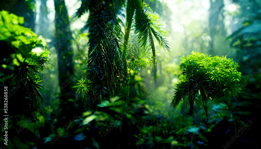 Fantastic lush jungle, Tall trees and green vines all around Fantastic lush jungle, Tall trees and green vines all around