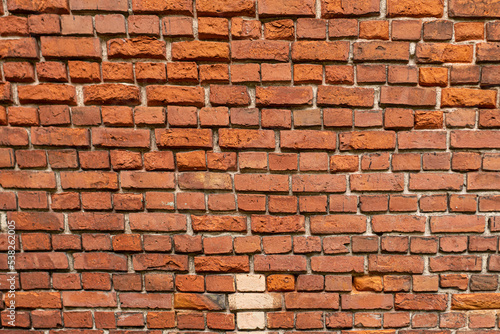 Empty brick red wall. background of a old brick house.