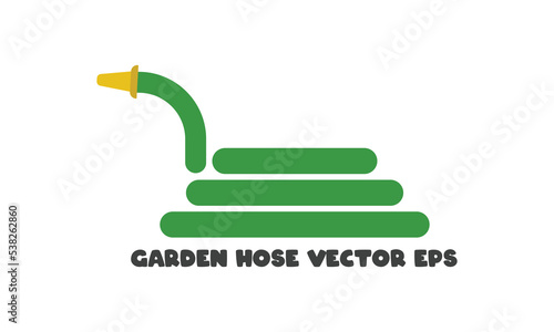 Rolled garden hose icon for web. Simple gardenhose sign vector design. Green garden hose with yellow water tap web icon isolated on white. Water irrigation equipment logo clipart. Garden tools concept