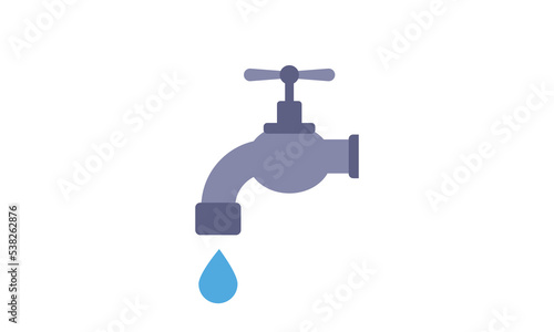 Water tap icon for web. Simple water faucet sign vector design. Faucet with falling drop web icon isolated on white. Garden water tap clipart logo. Faucet with water drops. Garden tools concept