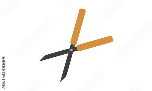 Hedge shears flat icon for web. Simple grass scissors sign vector design. Minimalist hedge shears with wooden handle web icon isolated on white. Plant cutter clipart logo. Garden tools concept