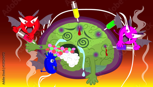 negative effect of drugs abuse for the brain damage, say no to drugs! campaign poster educational awareness health issues