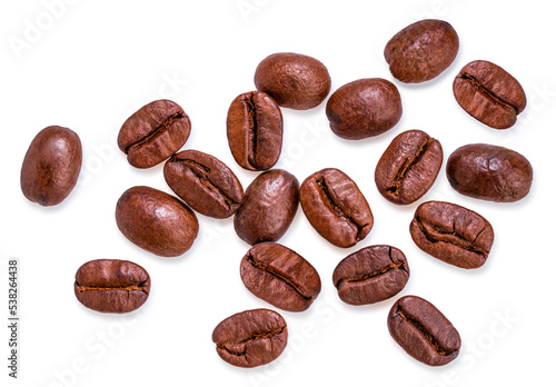 Roasted coffee beans isolated on white background, With work path.