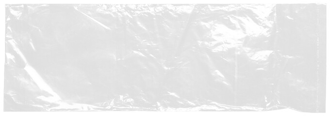 plastic transparent cellophane bag on white background. The texture looks blank and shiny. The plastic surface is wrinkly and tattered making abstract pattern.