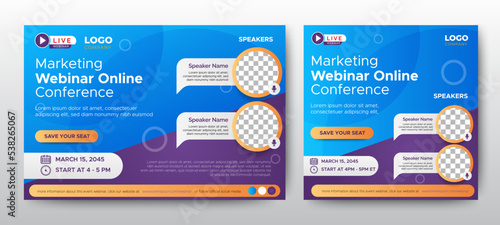Marketing webinar online banner invitation and social media post template. Business webinar invitation design. Live webinar. Vector EPS 10