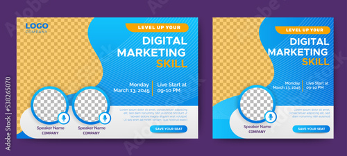 Digital Marketing Skill live webinar banner invitation and social media post template. Business webinar invitation design. Online webinar. Vector EPS 10