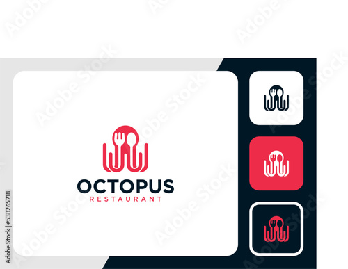 octopus logo design with restaurant with spoon and fork