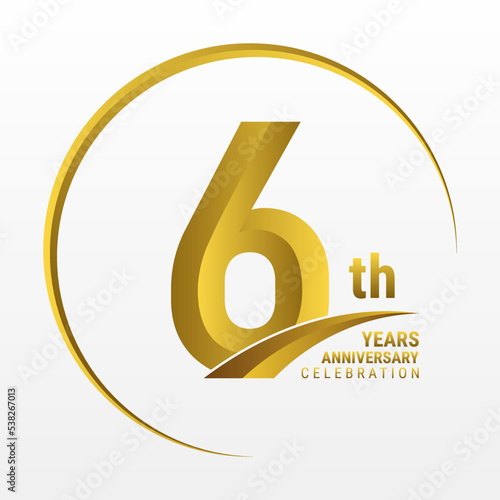6th Anniversary Logo, Logo design for anniversary celebration with gold color isolated on white background, vector illustration