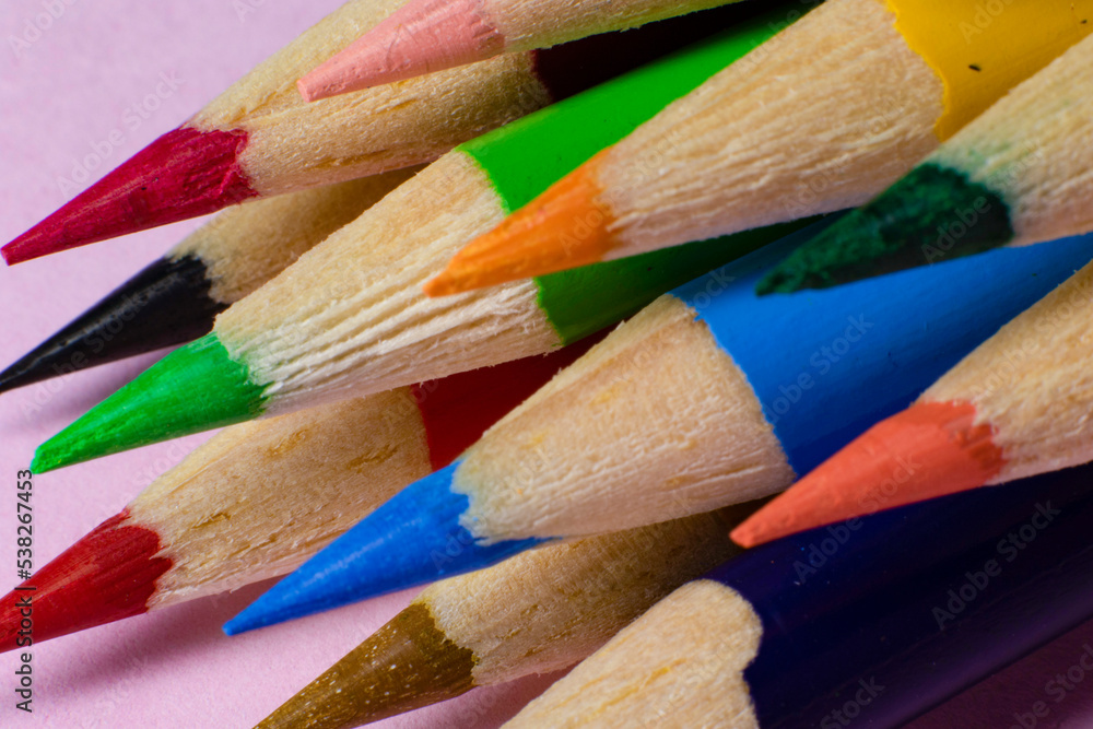 Set of diagonal colored pencils, macro photography Set of diagonal colored pencils, macro photography