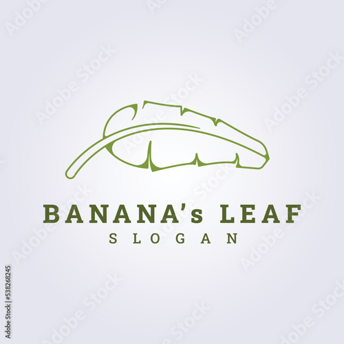 simple line banana leaves logo vector illustration design, food wrap leaf