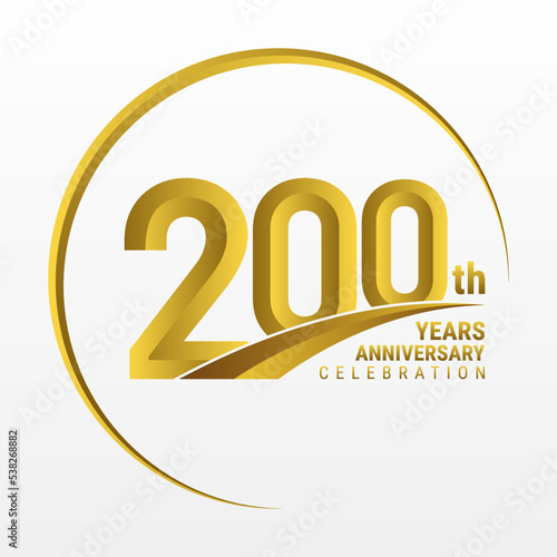 200th Anniversary Logo, Logo design for anniversary celebration with gold color isolated on white background, vector illustration