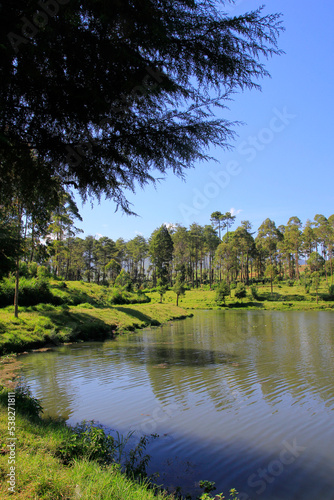 Bandung, Indonesia, Aug 6, 2014. Cisanti lake natural scenery that is soothing. This 10-hectare lake is a source of water and upstream  Citarum River. photo