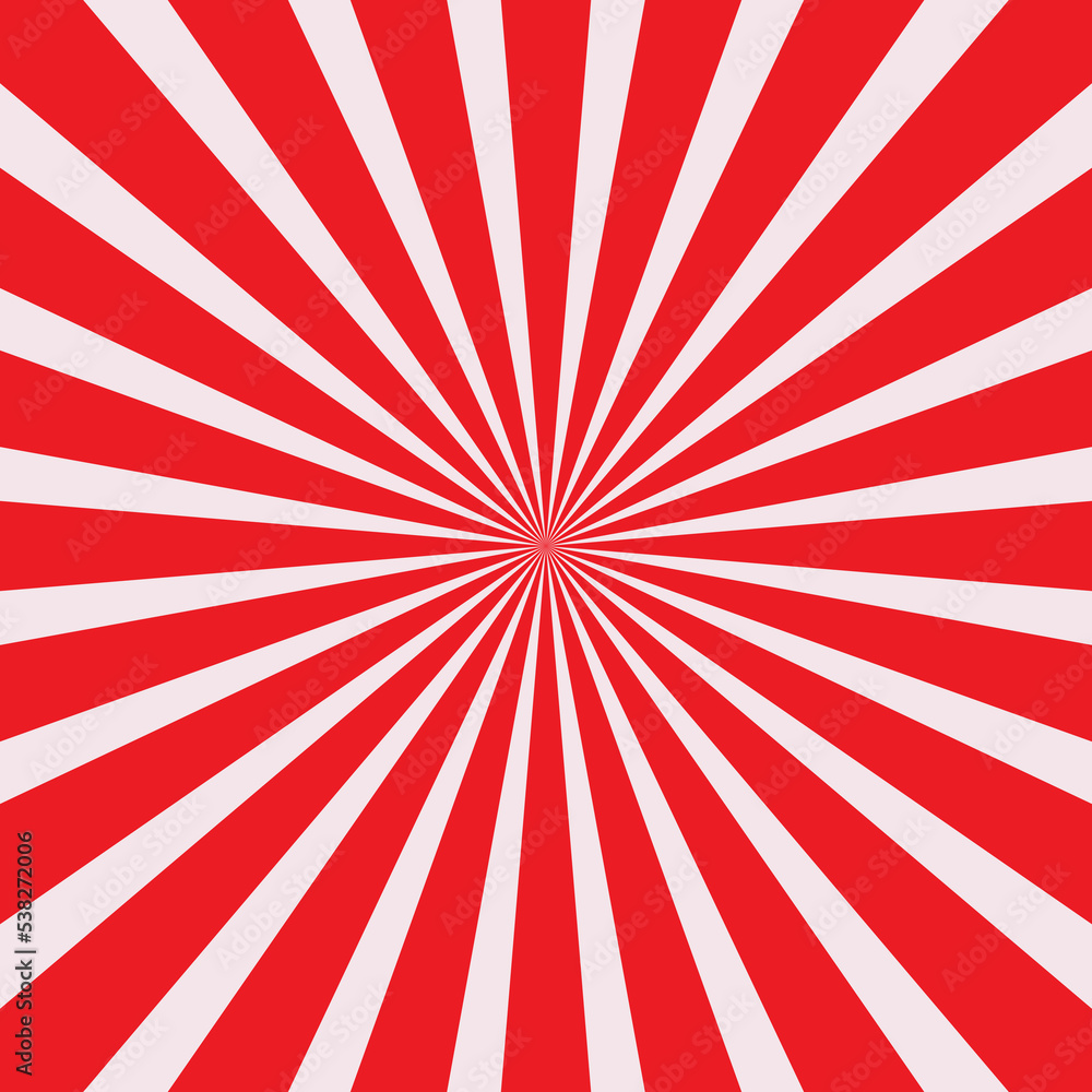 Fototapeta premium Red and white sun rays. Radial beams rotate. Abstract. Vintage red sunburst background.