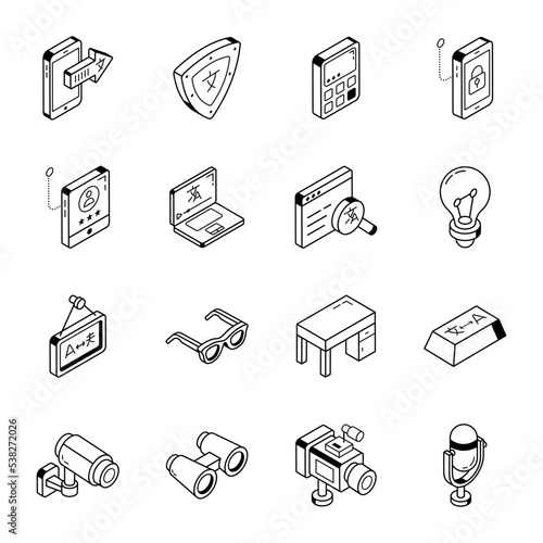 Set of Linguistics Linear Isometric Icons 

