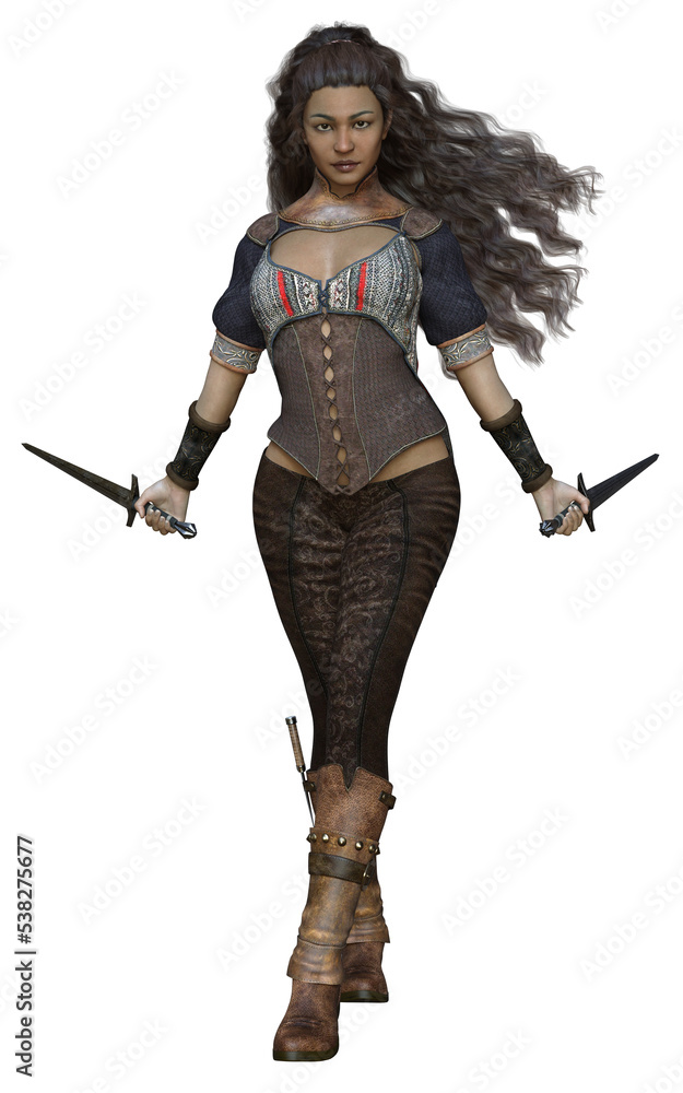 3D Rendered Female Warrior With Coloured Skin Isolated On Transparent Background Fighting With Daggers - 3D Illustration 3D Rendered Female Warrior With Coloured Skin Isolated On Transparent Background Fighting With Daggers - 3D Illustration
