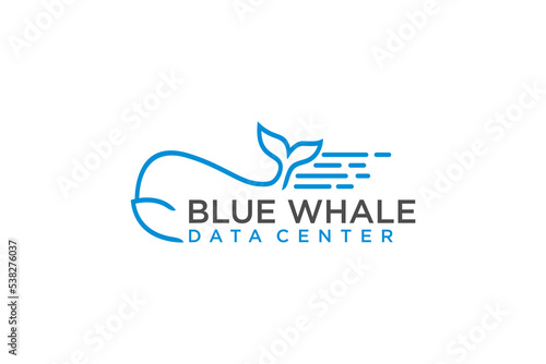 Blue whale logo design modern technology data center icon symbol