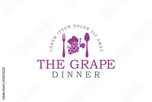 Grape fruit utensil logo design restaurant with spoon and fork icon symbol dinner cafe diet food