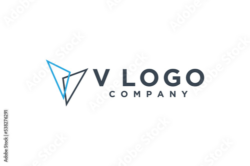 V letter initial logo design line style triangle modern simple minimalist business technology icon symbol