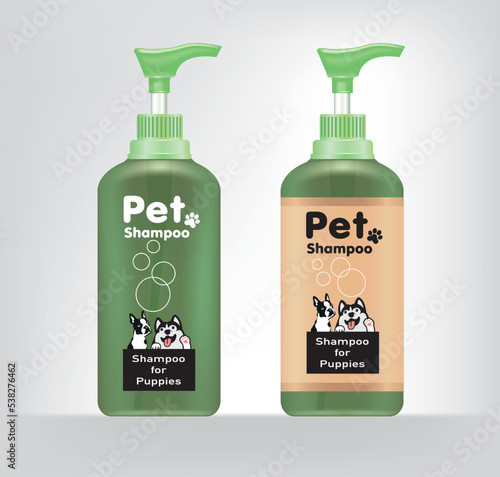 Cosmetic for pets. Shampoo and spray for dog and puppy.illustration vector