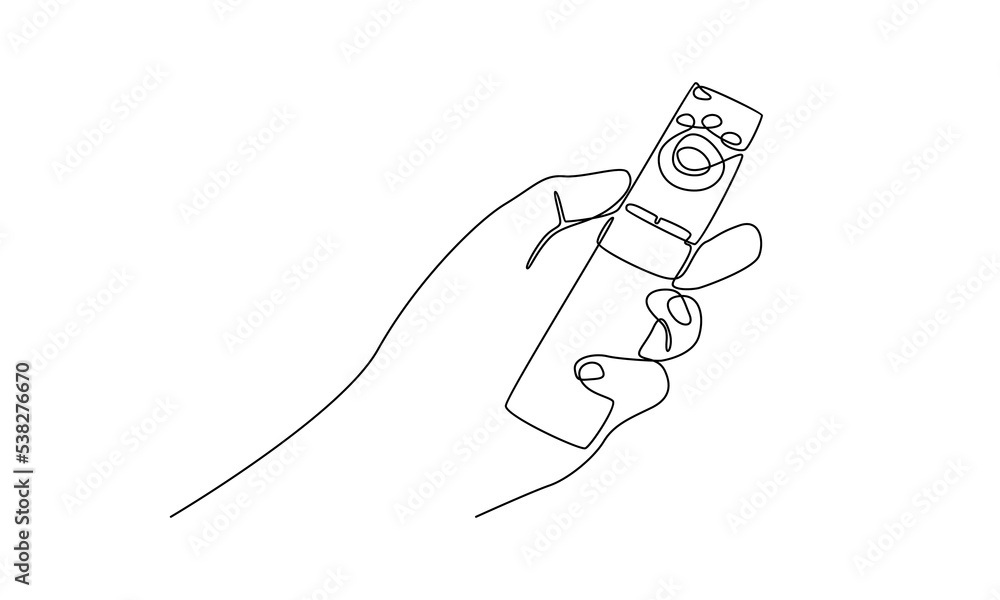 Continuous line of hand holding remote Continuous line of hand holding remote