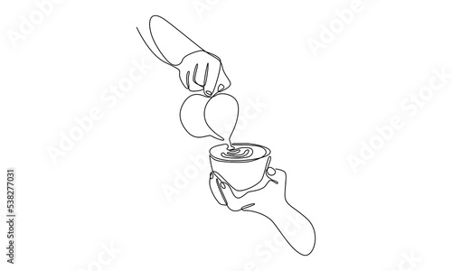 Continuous line of hand pouring coffee to the mug